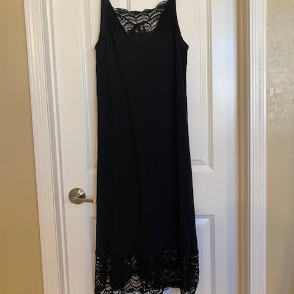 Free People Intimately 100% Cotton Gauze Slip Dress Crochet Midi Black Size XS